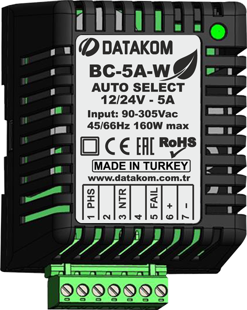 BC-5A-W Зарядное устройство (12В/24В, 5А, 100-240В, на дин-рейку)